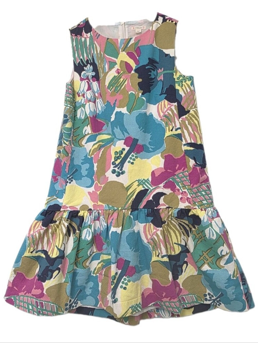 Crewcuts GIRLS Floral Sleeveless Dress Drop Waist Ruffled Hem Size 12 Beach Blue